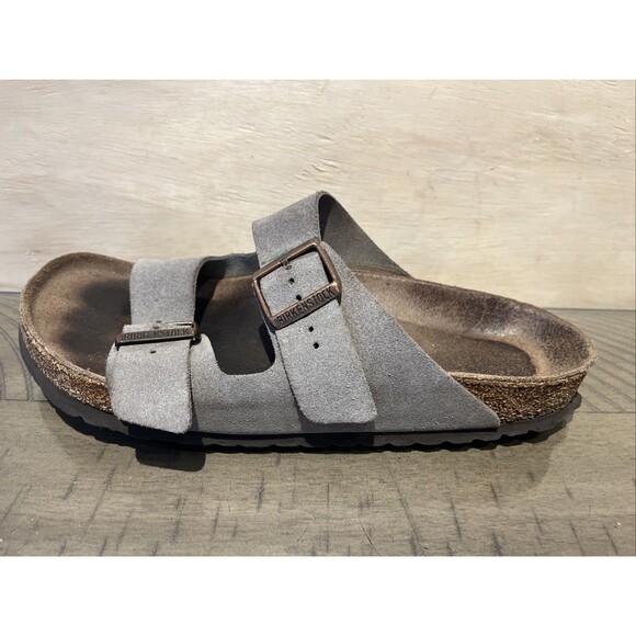 Birkenstock Arizona Two Strap Vegan Sandals Grey Taupe Mens 9 Womens 11 EU 42 - Picture 9 of 9